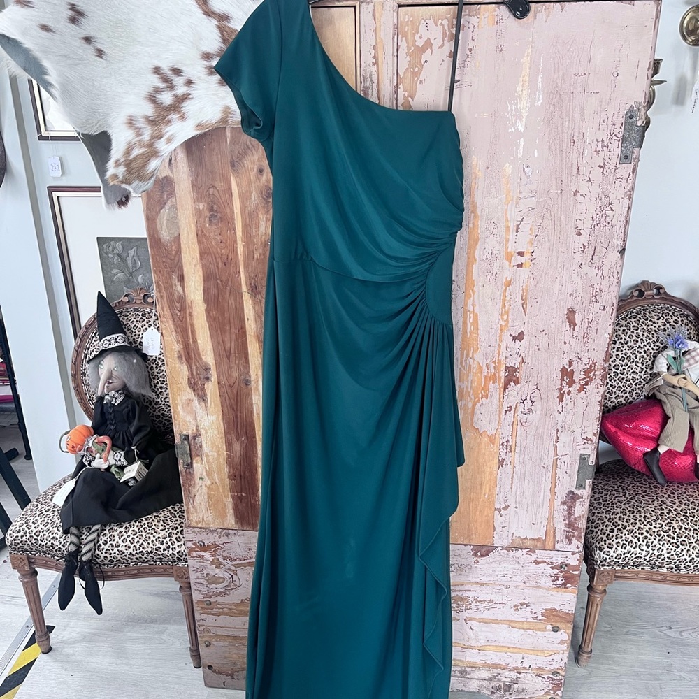 Betsy & Adam Teal One-Shoulder Dress